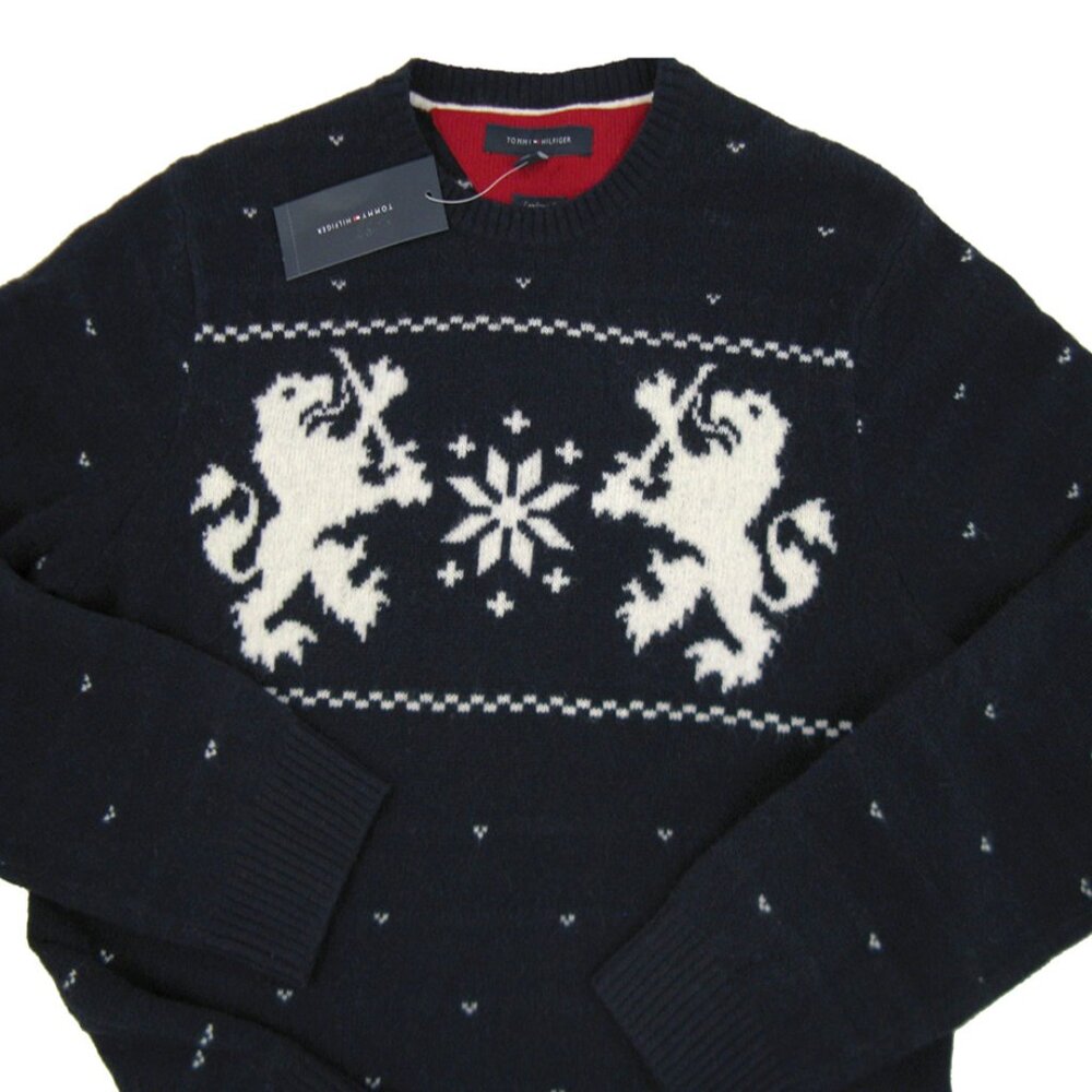 NEW Tommy Hilfiger Lambswool Sweater! Navy With Huge Tommy Griffin Heavier Soft